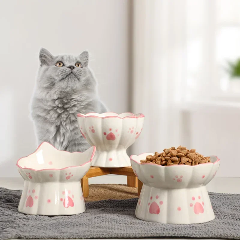 Pet Cat Ceramic Food Bowl Elevated Drinking Eating Feeders Small Puppy Dogs Snack Water Bowls Set Cats Feeding Accessories