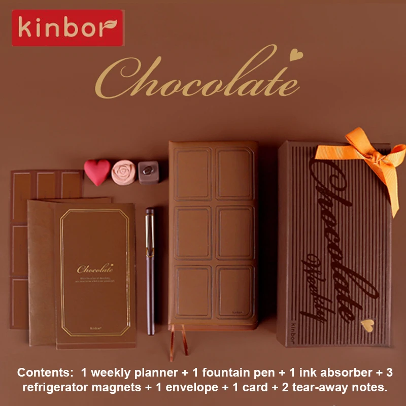 Kinbor Weekly Planner Set Chocolate Self-filled Pocket Calendar Goal& Habit Tracker Organizer Aesthetic Diary Schedule Handbook