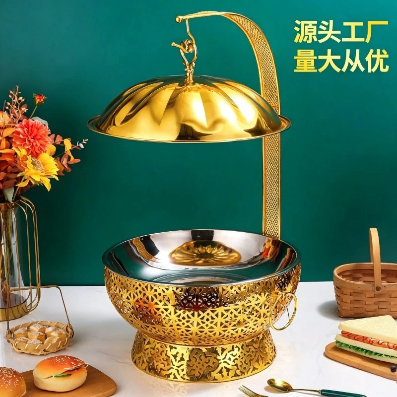 Luxury Lace Stainless Steel Gold Alcohol Stove Hotel Restaurant Buffet Stove Hanging Cover Insulation Stove