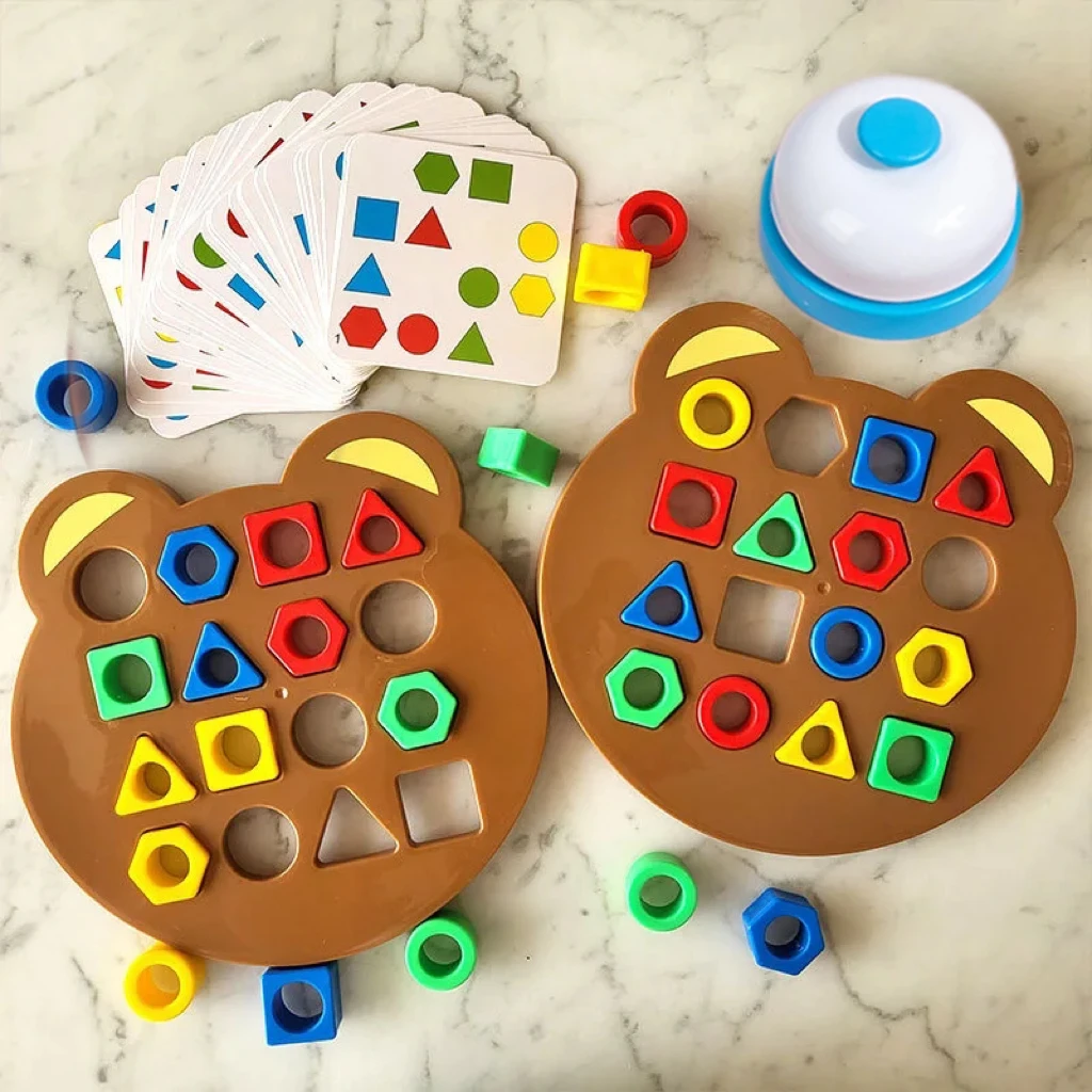 Orsetto Forma geometrica Corrispondenza dei colori Puzzle 3D Montessori Apprendimento educativo Gioco di battaglia interattivo Giocattoli Regalo per bambini