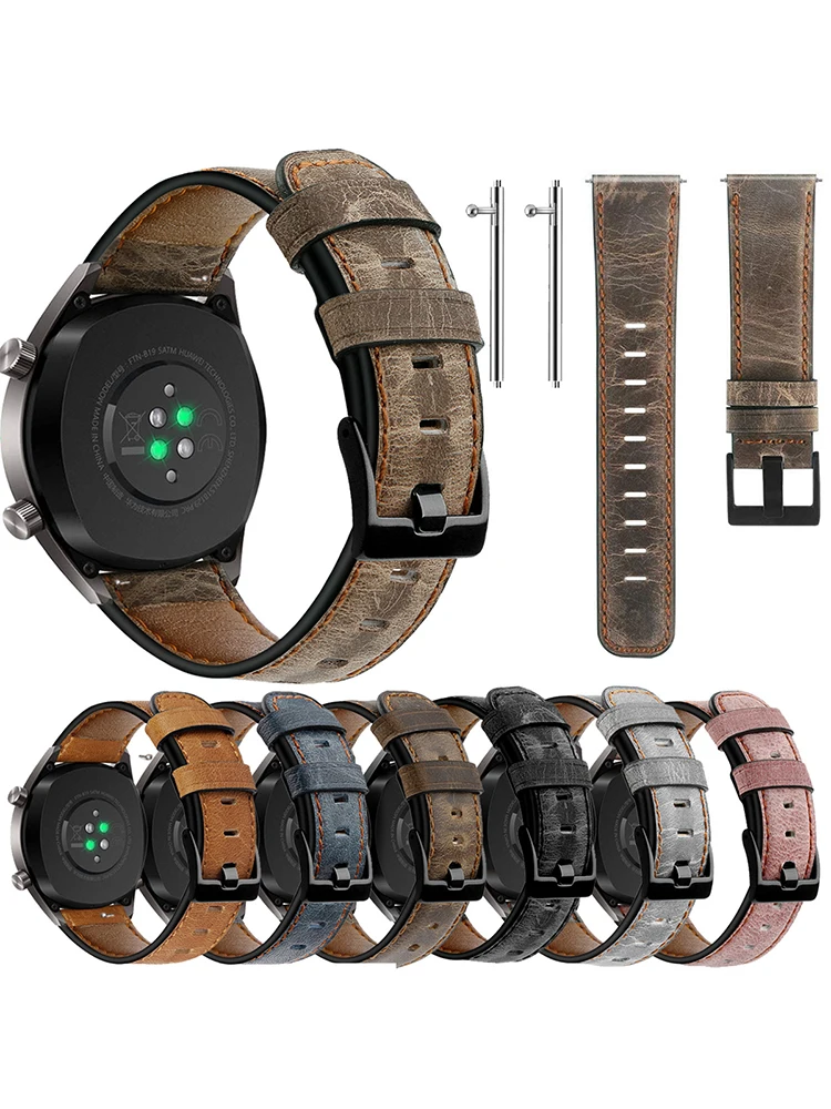 22mm Leather band for Samsung Galaxy watch 6/4/5/pro/classic/Active 2 20mm Retro bracelet Huawei/Amazfit GTR-GTS 4-3-2e strap