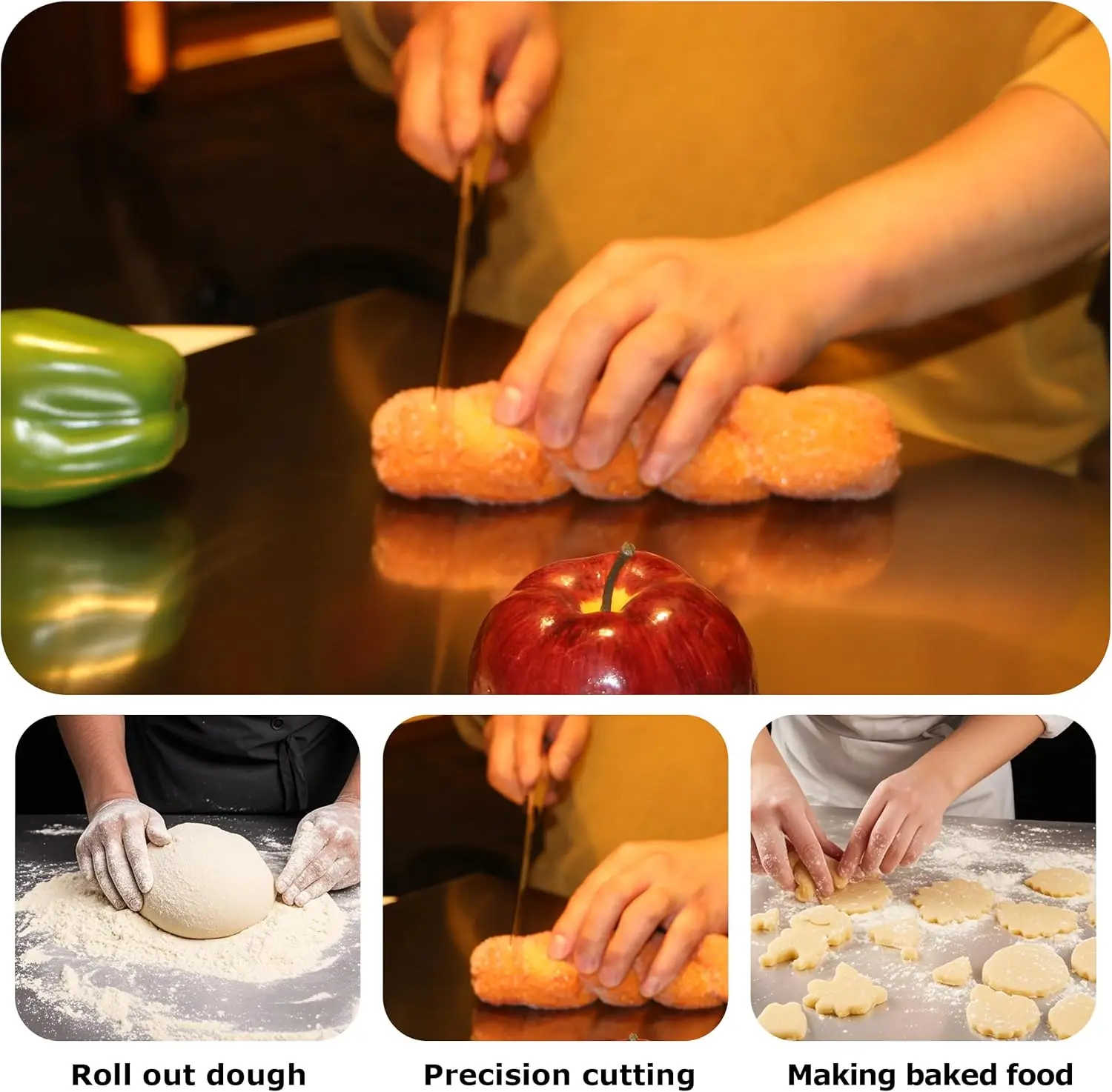 Tábua de corte extra grande de aço inoxidável para cozinha, tábua de cortar de metal de 70x50cm para carne, vegetais, frutas e amassar