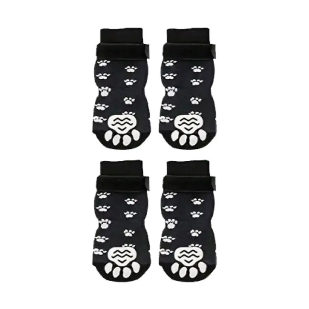 4pcs/set Breathable Anti-Slip Dog Socks Cotton Soft Waterproof Dog Non-slip Socks Adjustable Warm Pet Socks Foot Cover Autumn