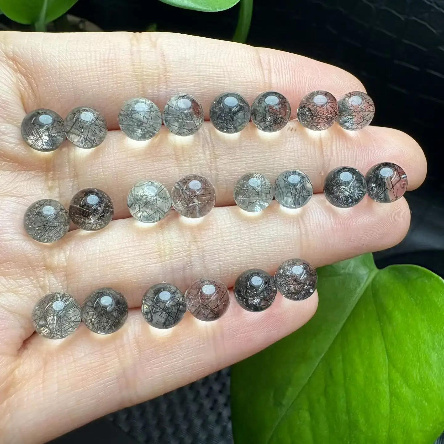 

1Pair Fengbaowu Natural Black Rutilated Quartz Earring Ear Stud 6MM 925 Sphere Sterling Silver Reiki Healing Stone Jewelry Gift