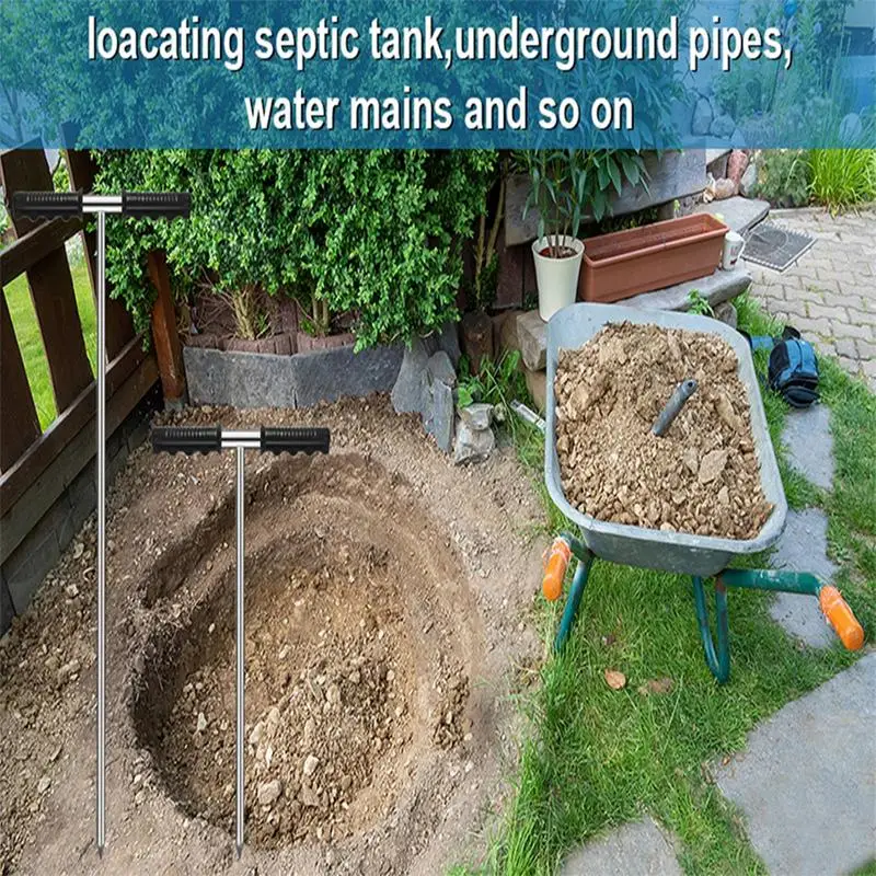 Soil Probe Rod Probing Rod For Septic Tank Stainless Steel Ground Probing Pole With T Handle Adjustable Underground Pipe