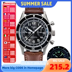 Sugess Pilot Watch Handwind Chronograph Mechanical Wristwatches Luminous Skeleton Men Watches Crystal Sapphire Leather New 2022