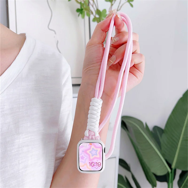 Cordão de náilon colar pingente para apple watch 49mm 45mm 44 42 40 41 para iwatch série ultra2 9 8 7 6 se pulseira de substituição + caso