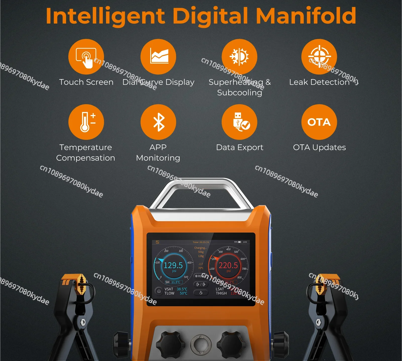 Intelligent 4 Valves Digital Manifold Kit with 5” Smart Touch Screen Gauge with Bluetooth