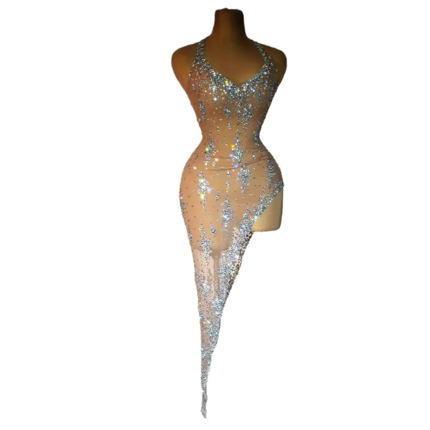 Abito da sera con strass senza maniche di lusso Sexy abito da ballo per feste di banchetto formale femminile di nuova moda robes de soirée Xinghe