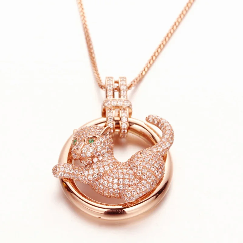 Plated 14K Rose Gold Luxury Leopard Necklace 585 Purple Gold Pendant for women high-level Cute clavicle chain Banquet Jewelry