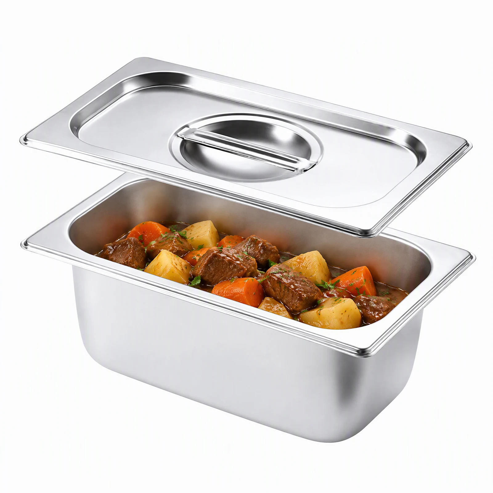 Rectangular Stainless Steel Buffet Tray with Lid Thickened Food Pan Polished Interior Smooth Edges for Catering Restaurant Use