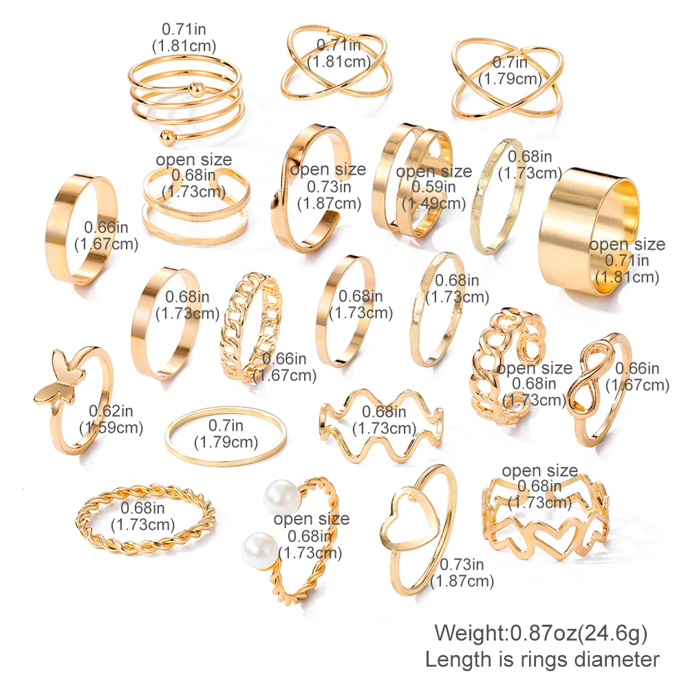 Vintage Hollow Heart Butterfly Rings Set For Women Metal Silver Color Geometric Spiral Shape Ring 22pcs Set Trendy Jewelry