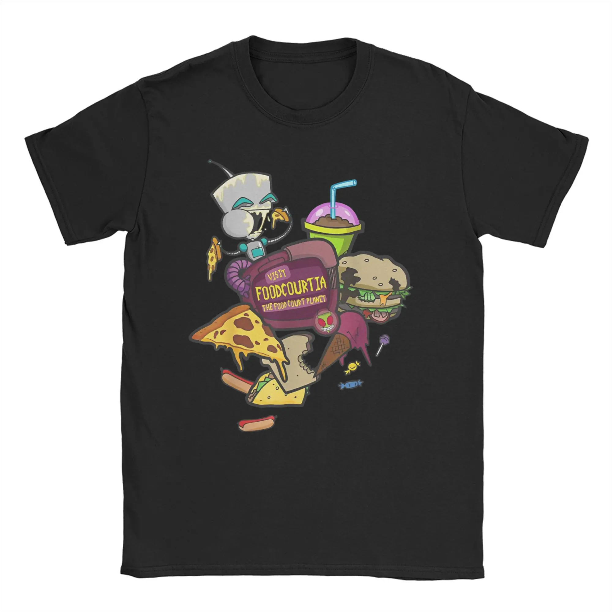 

Invader Zim Gir Visit Foodcourtia для мужчин и женщин, футболки с юмором, футболки с короткими рукавами, 100% хлопок, одежда больших размеров