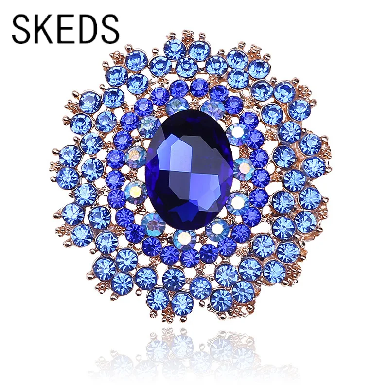 

SKEDS Crystal Fashion Women Big Brooch Round Luxury Exquisite Pin Lady Banquet Party Rhinestone Brooches Pins Jewelry Gift