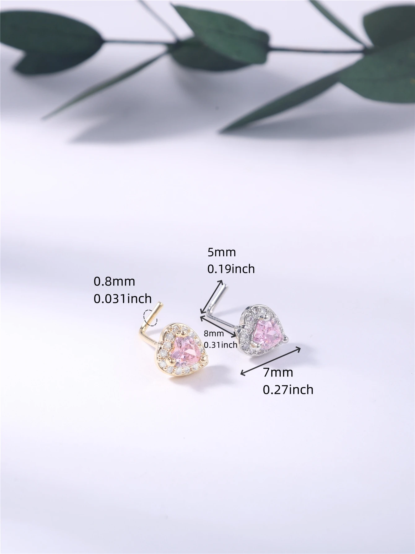 20G L Shaped Nose Studs Cute Pink Heart CZ Love Purple Stone Gold Silver Color Nose Piercing for Women Girl Nostril Jewelry