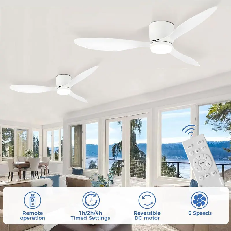 Modern Ceiling Fans Lights with LED Light DC Motor for Bedroom 42/52inch Ceiling Lamps With Remote Control 6 Wind Speeds Timing