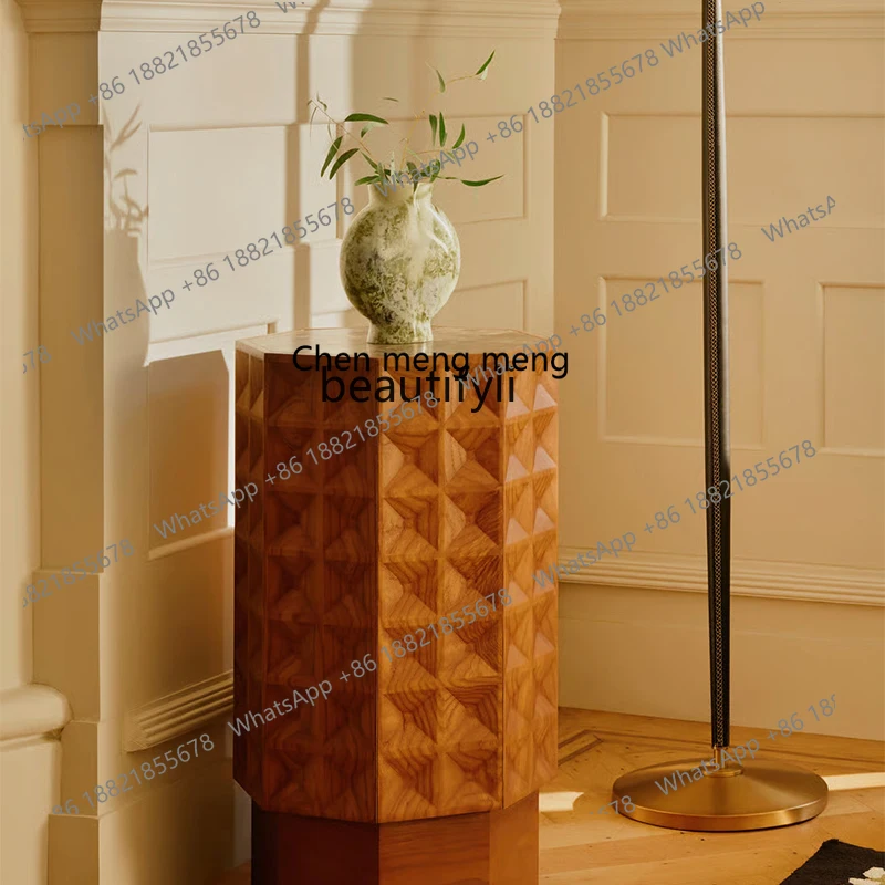 E153 Natural Marble Side Table Living Room Home Sofa Corner Table Antique Style Solid Wood Retro Bedside Table