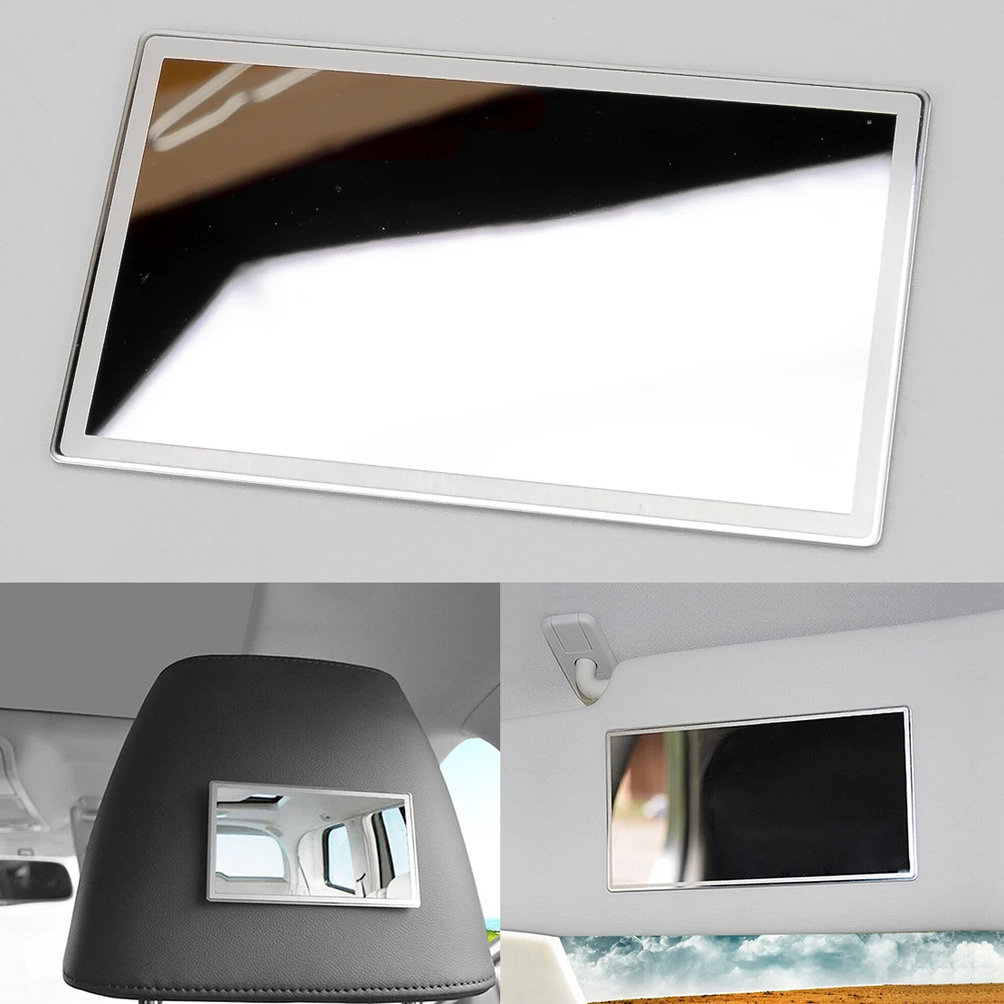 Universal Car Rectangle Sun Visor Makeup Vanity Cosmetic Mirror Adhesive Replacement 11x6.5cm