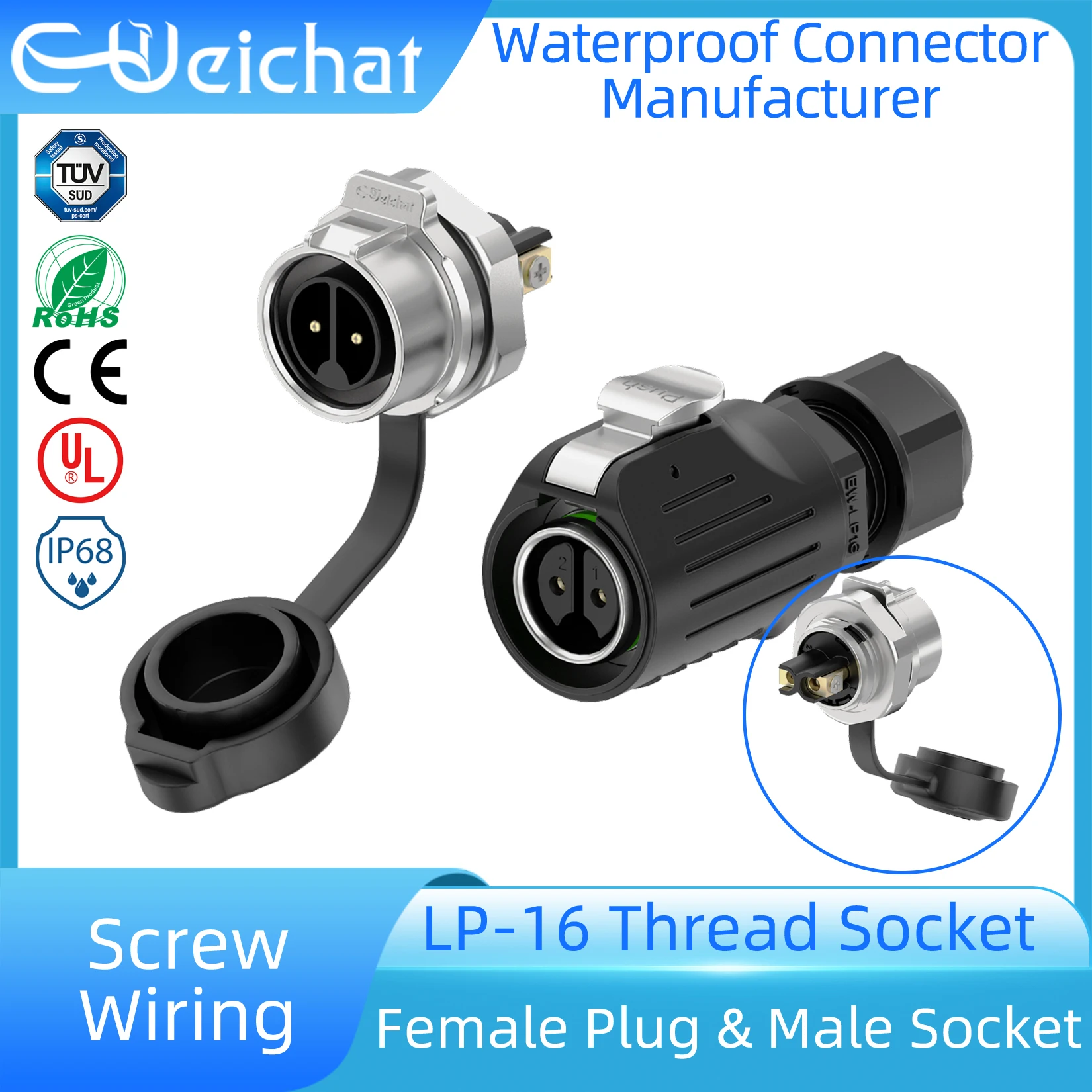 

EW-LP16 Solderless Charger 2 3 4 5Pin Waterproof Aviation Power Connector M16 Screw Lock Plug Socket IP68 Metal Signal Adapter