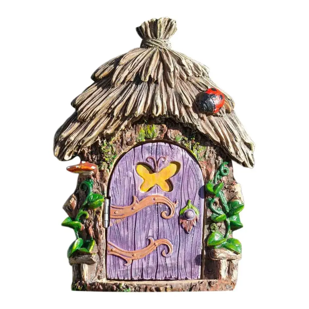 Miniature Wooden Dollhouse Miniature Fairy Elf Door 10cm Yard Art Sculpture Garden Door Colorful Fairy Door Dollhouse