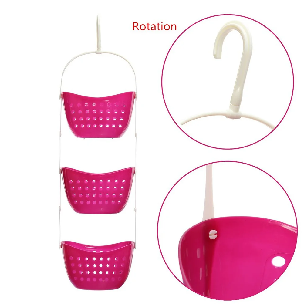 

3-Tier Shower Hanging Basket Bath Rack Storage Organizer Rose Red Large Capacity Hanging Storage Basket Bathroom Kitchen