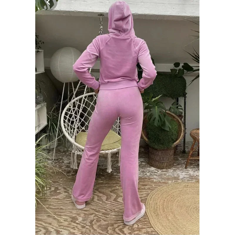 ❤ ❤ 2025 الماس شعار المخملية رياضية للنساء حجر الراين قلنسوة بسحاب المحاصيل الأعلى + السراويل الترنك عودة كبيرة بلينغ Y2k القطيفة 2 قطعة جديد ★ ☆