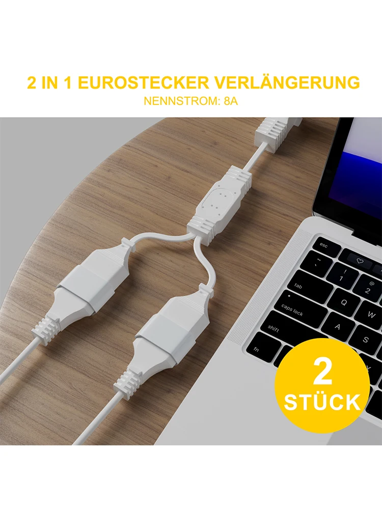 EU Power Cord Extension Cable, 28 cm Short 0.75 mm² Power Cable Type C Euro Plug to Double Type-C Euro Socket, Max 250 V/8 A