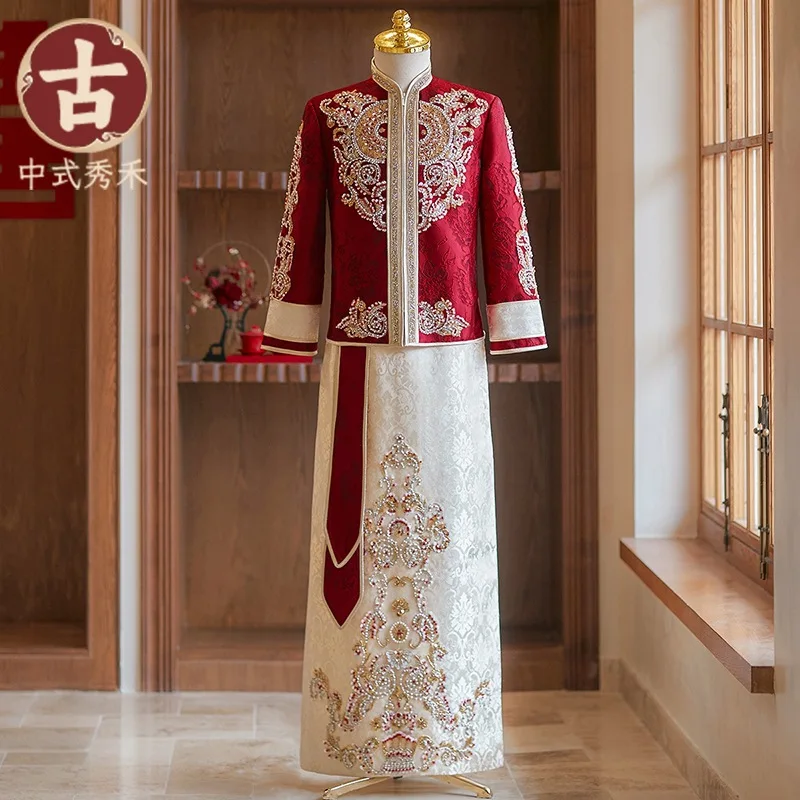 

Элегантные мужские свадебные платья в китайском стиле размера плюс, костюм Тан, куртка, золотое кимоно для мужчин, Новое поступление