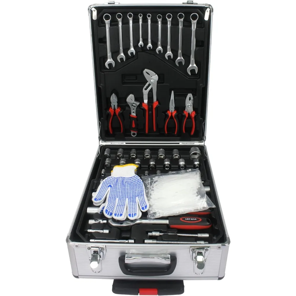 889 Pcs Aluminum Trolley Case Tool Set with Wheels, Four-Layer Tool Kit with Rolling Tool Box, Portable Toolbox Storage