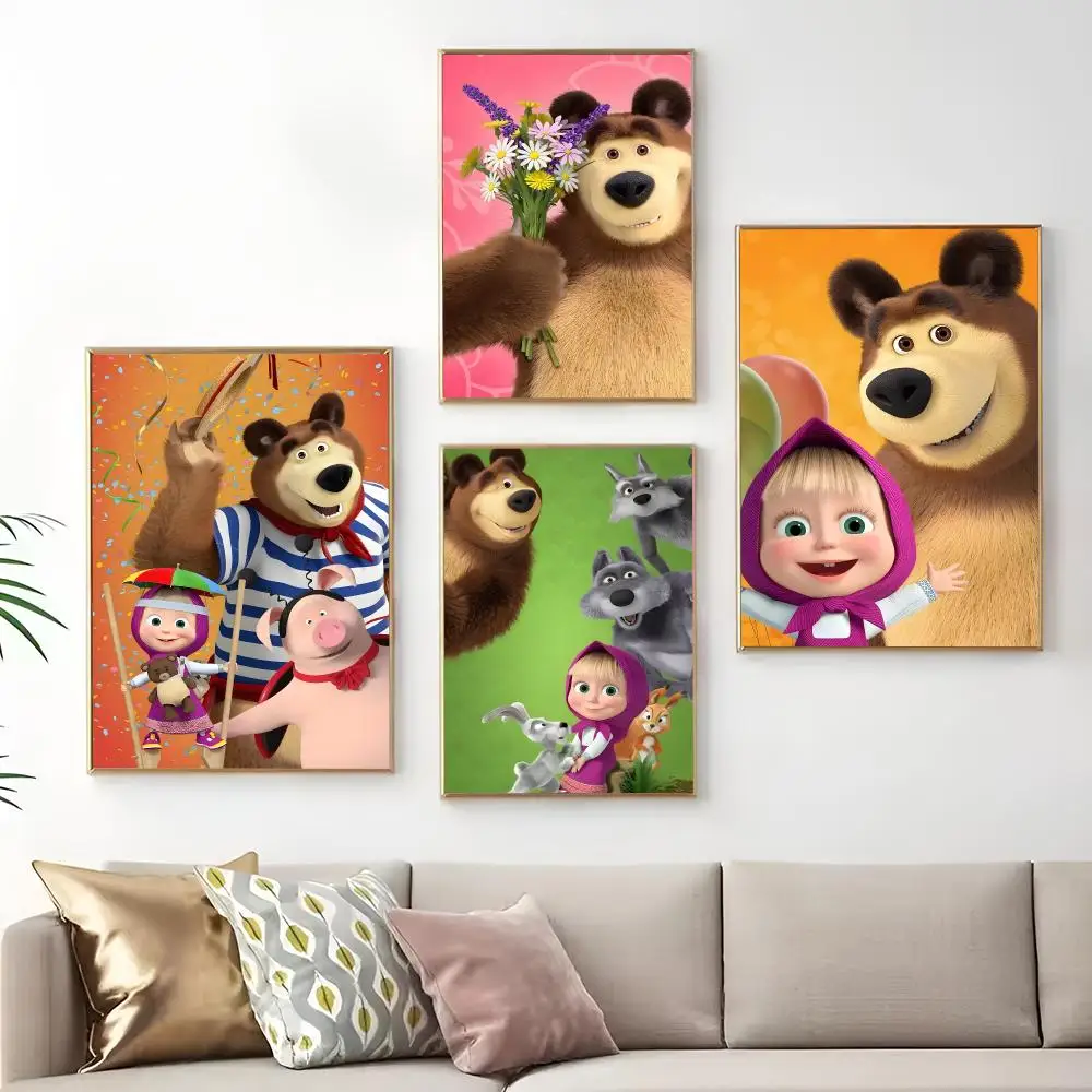 M-Masha And B-Bears Painting Calligraphy Print Canvas Art Pictures Home For Living Room Modern Decor Room Home Decor