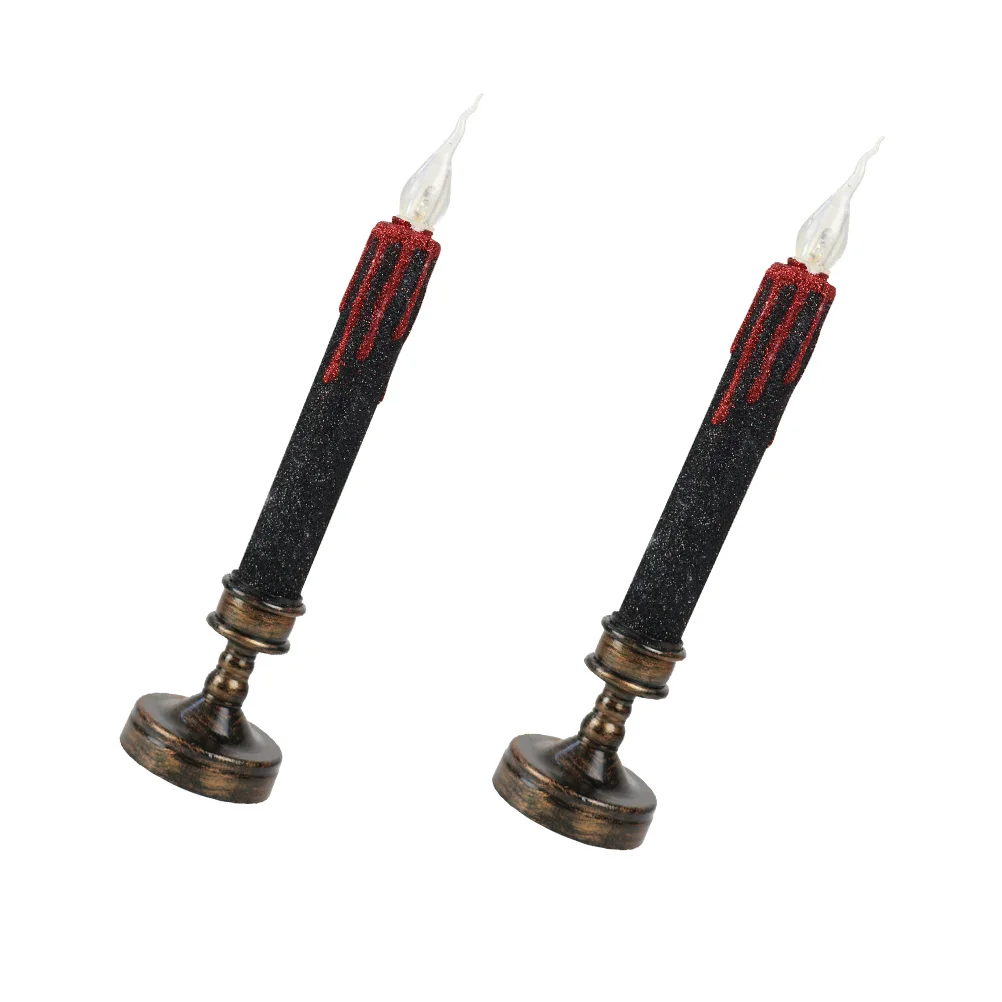 

2 Pcs Halloween Lights LED Lamp Vintage Display Taper Candles Decorative Electronic Component Plastic