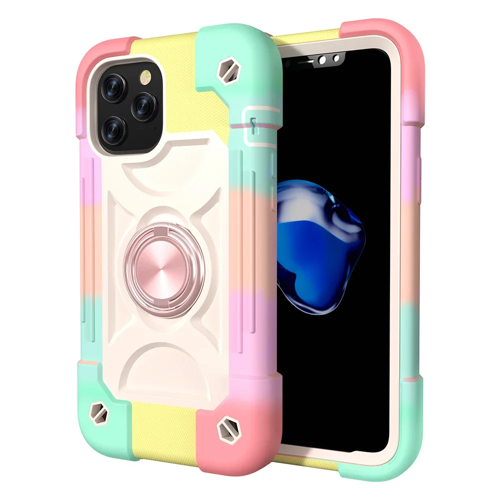 

360 Full Shockproof Armor Case For iPhone 16 15 14 13 Pro MAX 12 Mini XS 11 8 Plus Colorful Rainbow Silicon Stand Magnetic Cover