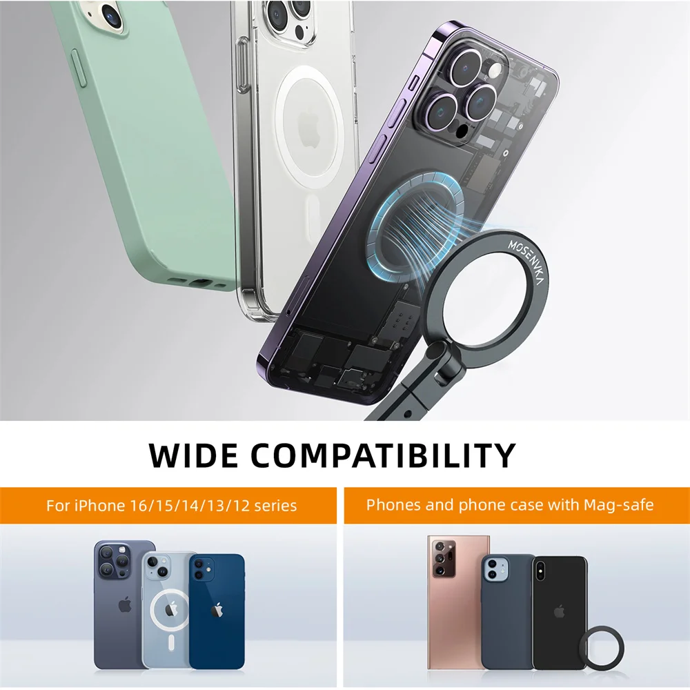 360 °   Suporte magnético de rotação para telefone com sapata fria de 1/4 "-20 para gravação de vídeo, tripé para magsafe iphone android