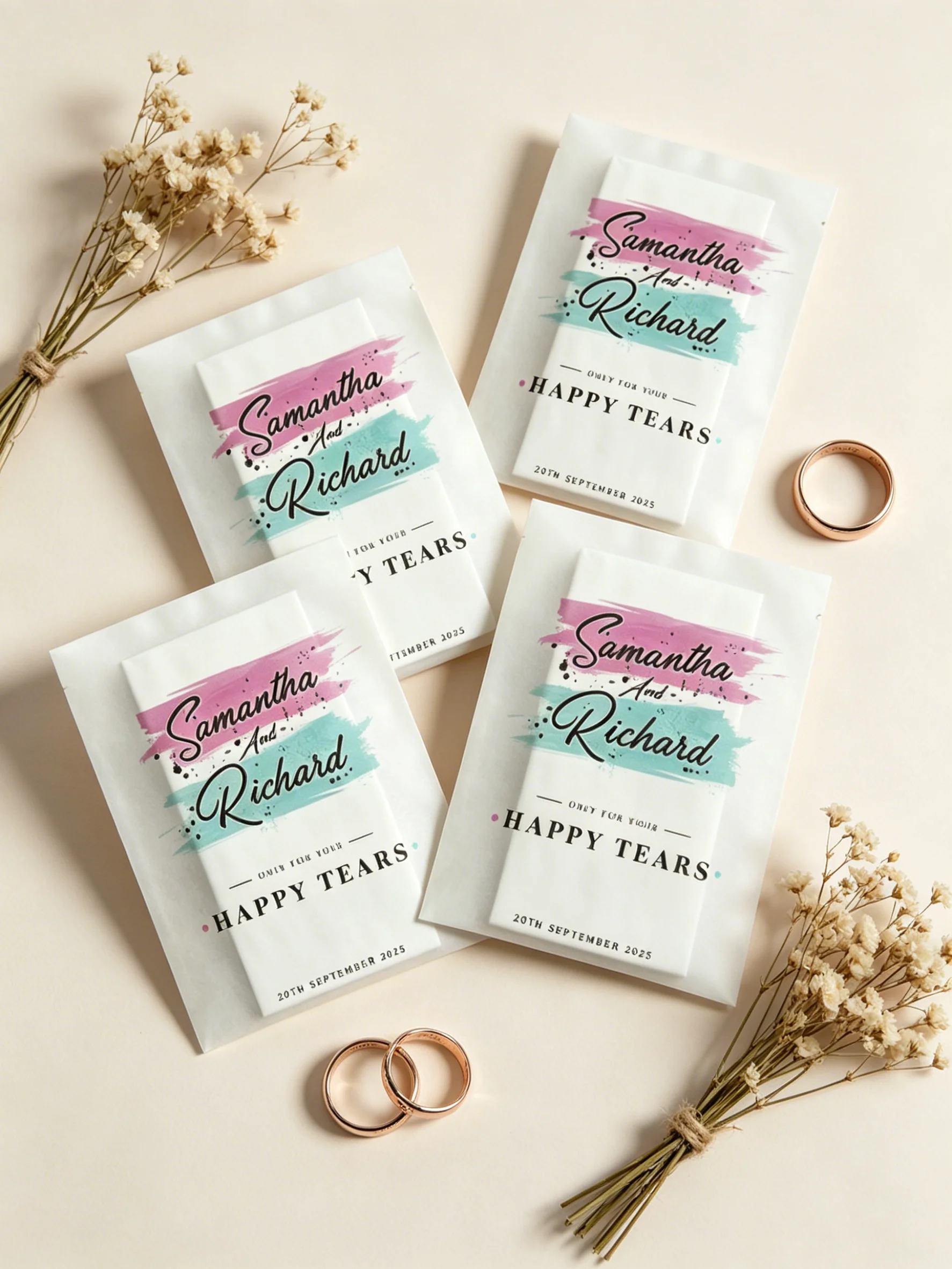 

Eco Friendly Luxury Happy Tears Wedding Tissue Confetti Packs Personalized Guest Favor Tissue Envelopes Wedding Party Souvenir