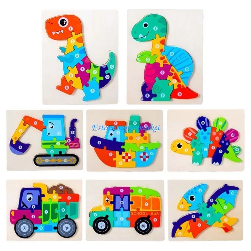 090B 8.86x7.09x0.43in dinosaure/véhicule en bois Puzzle jeux Table Puzzle jouet d'apprentissage