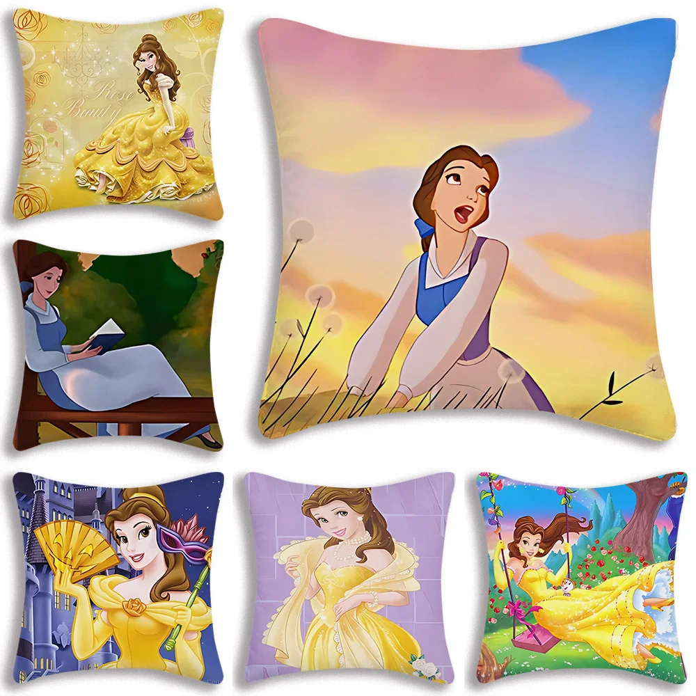 

Cartoon Kawaii Belle Princess Pillow Covers Cartoon Sofa Decorative Home Double-sided Printing Short Plush Cute Cushion Cover