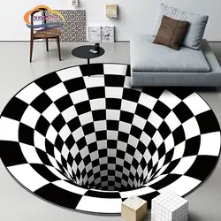 Black and white stereovision psychedelic circular Carpets Black white lattice living room bedroom floor mat 3D illusion trap rug