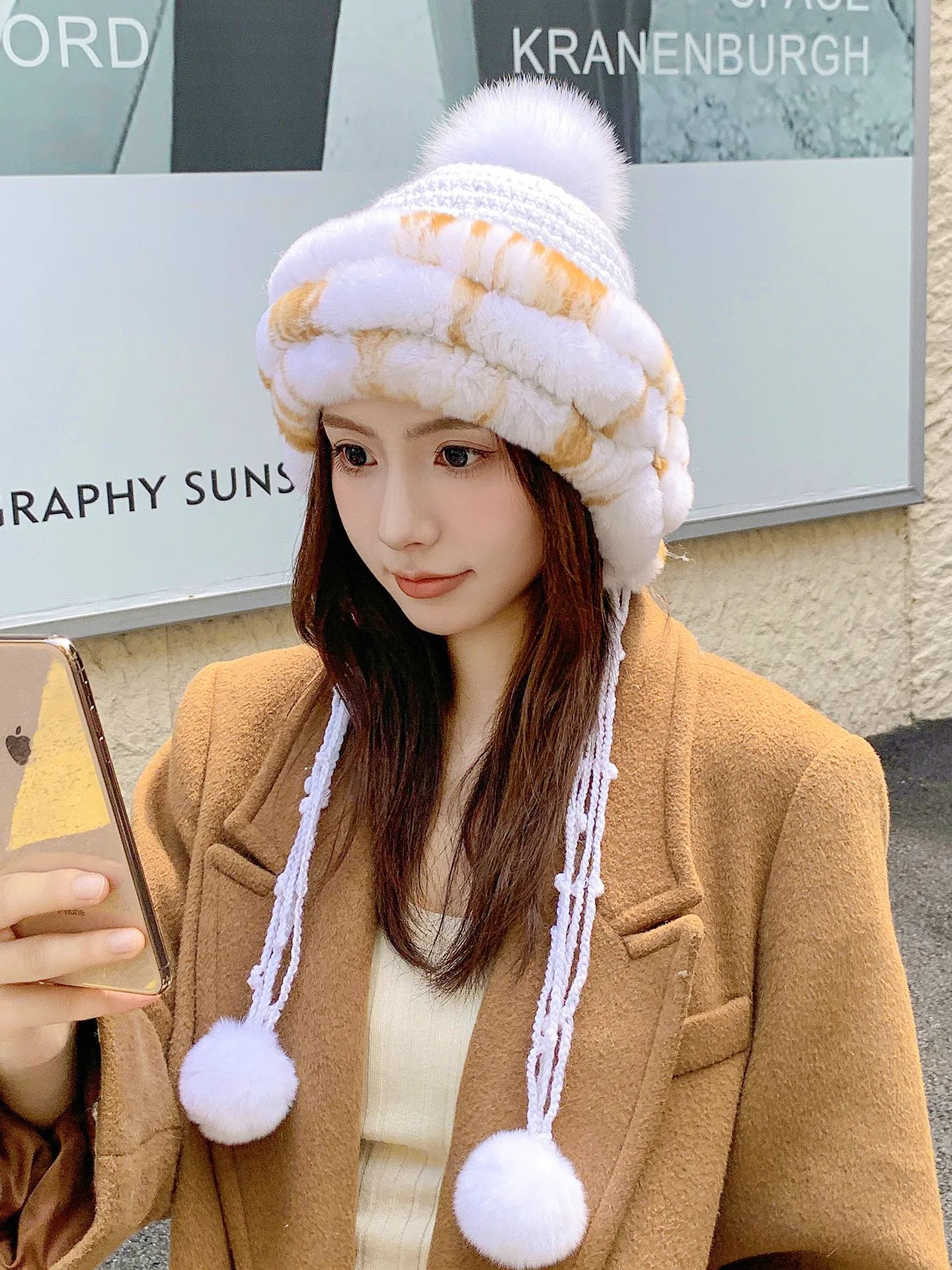Herbst-Winter Echte Rex-Kaninchenfell-Mütze Dicke Warme Ohrenschutz-Kopfbedeckung Damen Lei Feng Mütze – Detail 21
