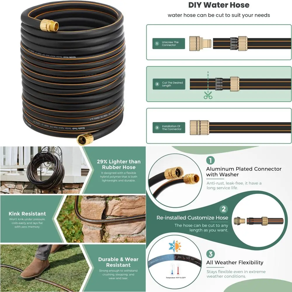 

Гибридный садовый шланг Giraffe 5/8 x 100 футов, нестандартная длина, без удара, гибкий, герметичный шланг с фитингами «папа-мама», 600 взрывов