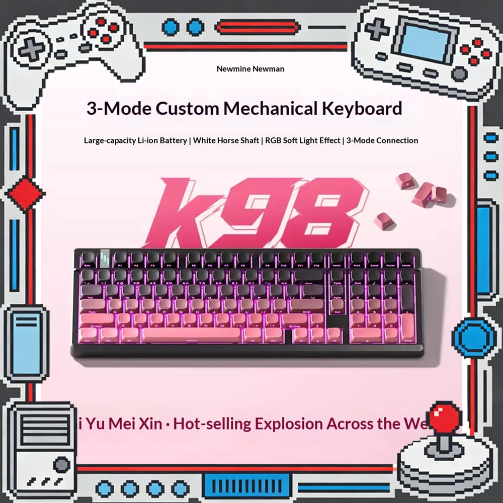 Newmine K98 Mechanical Keyboard Tri Mode Hot Swap Gasket Wireless Keyboard PBT two-color injection molding 8000mAh battery Pc