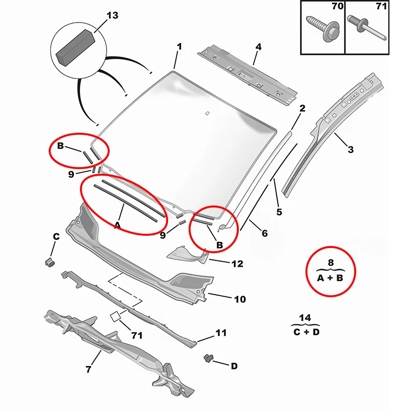 For Peugeot 307 308 408 Citroen C4 C4 Pallas Windshield Lower Rain Collecting Board Strip Waterproof Card Strip 8251L3