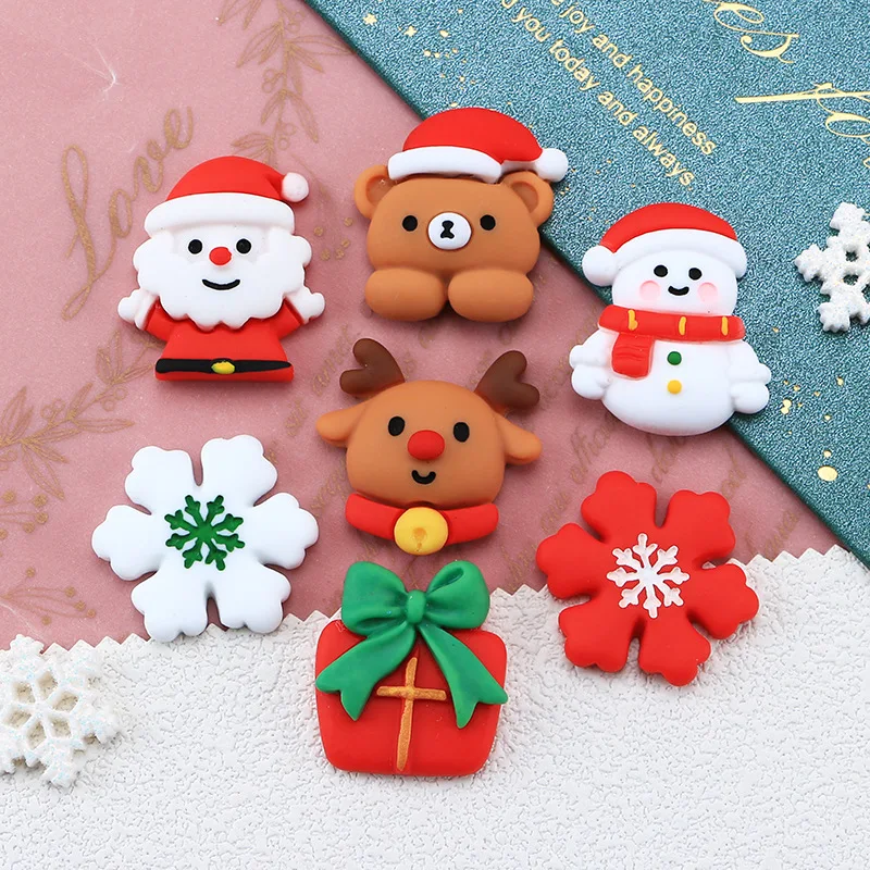 10 Pcs New Cute Mini Christmas Series Flat Back Resin Cabochons Scrapbooking DIY Jewelry Hairpin Craft Decoration Accessorie