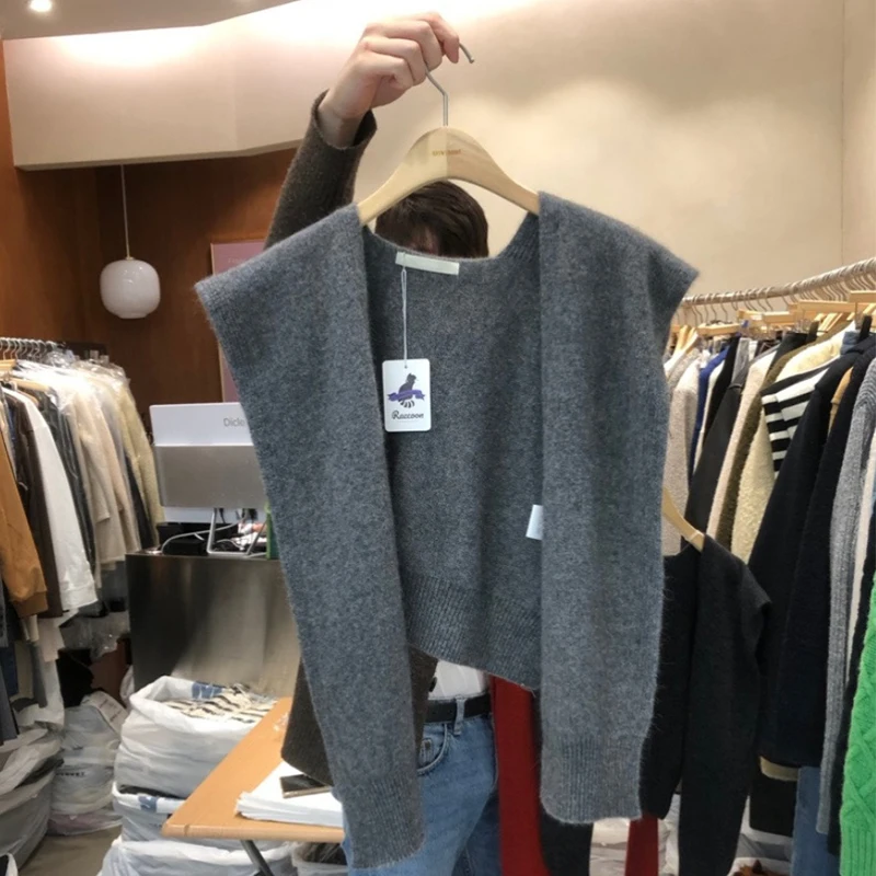 Black Knitted Shawl Versatile Women's Outerwear Spring 2025 New Style Autumn Winter Tied Air Conditioned Room Warm Coat