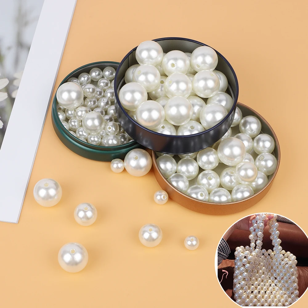 

10pcs White ABS Acrylic Round White Imitation Pearl Beads For DIY Sewing Craft Grament Clothes Headwear Shoes Bags Hats Decor