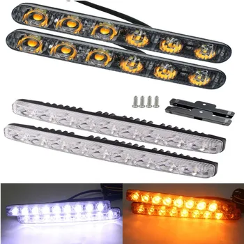 2pcs DRL LED daytime running light dual color light white/Amber flowing 6/9 LEDs turn signal light DC 12V