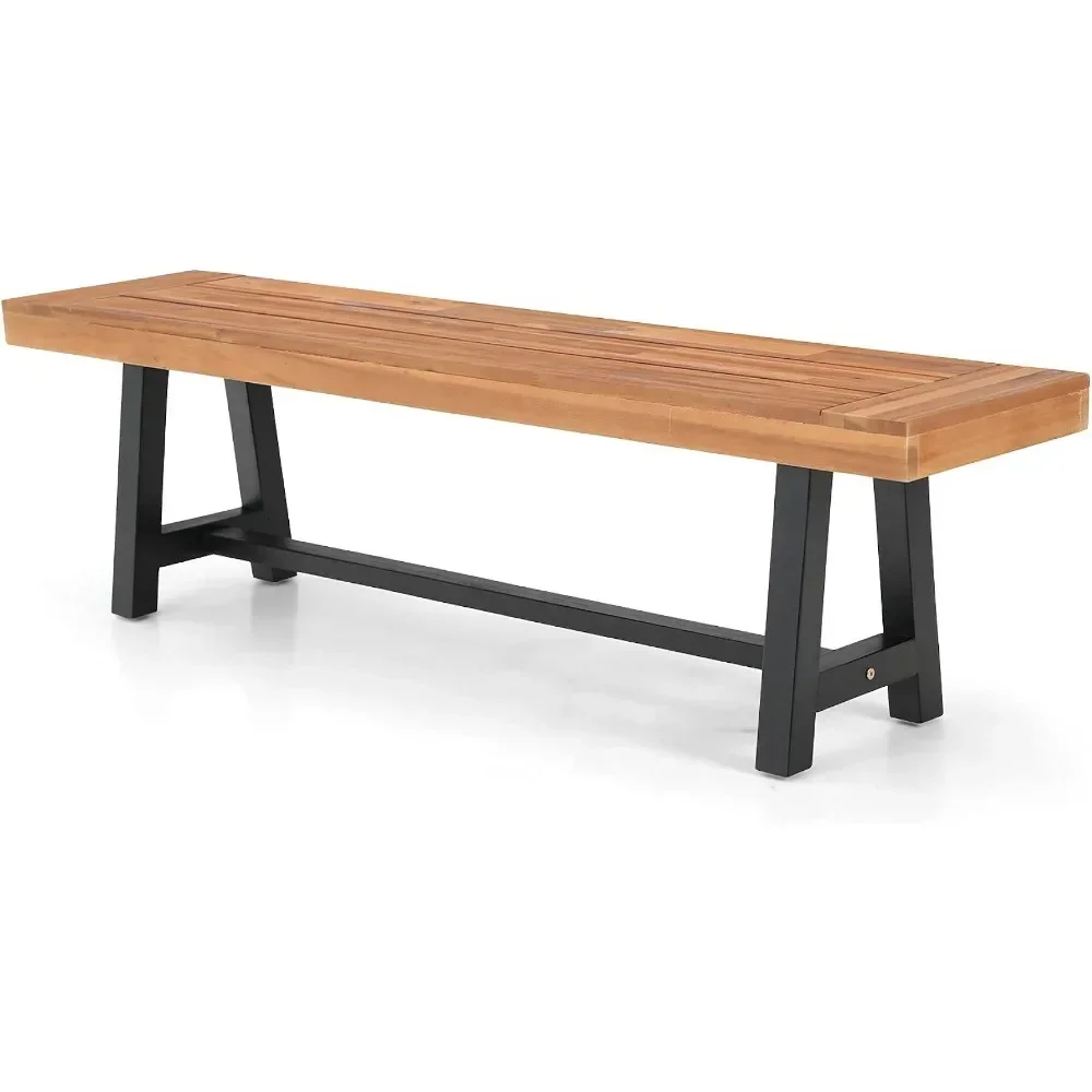 Outdoor Patio Bench Long Rectangular Acacia Wood Dining Picnic Furniture Benches for Backyard, Garden,Large Porch Patio Benches