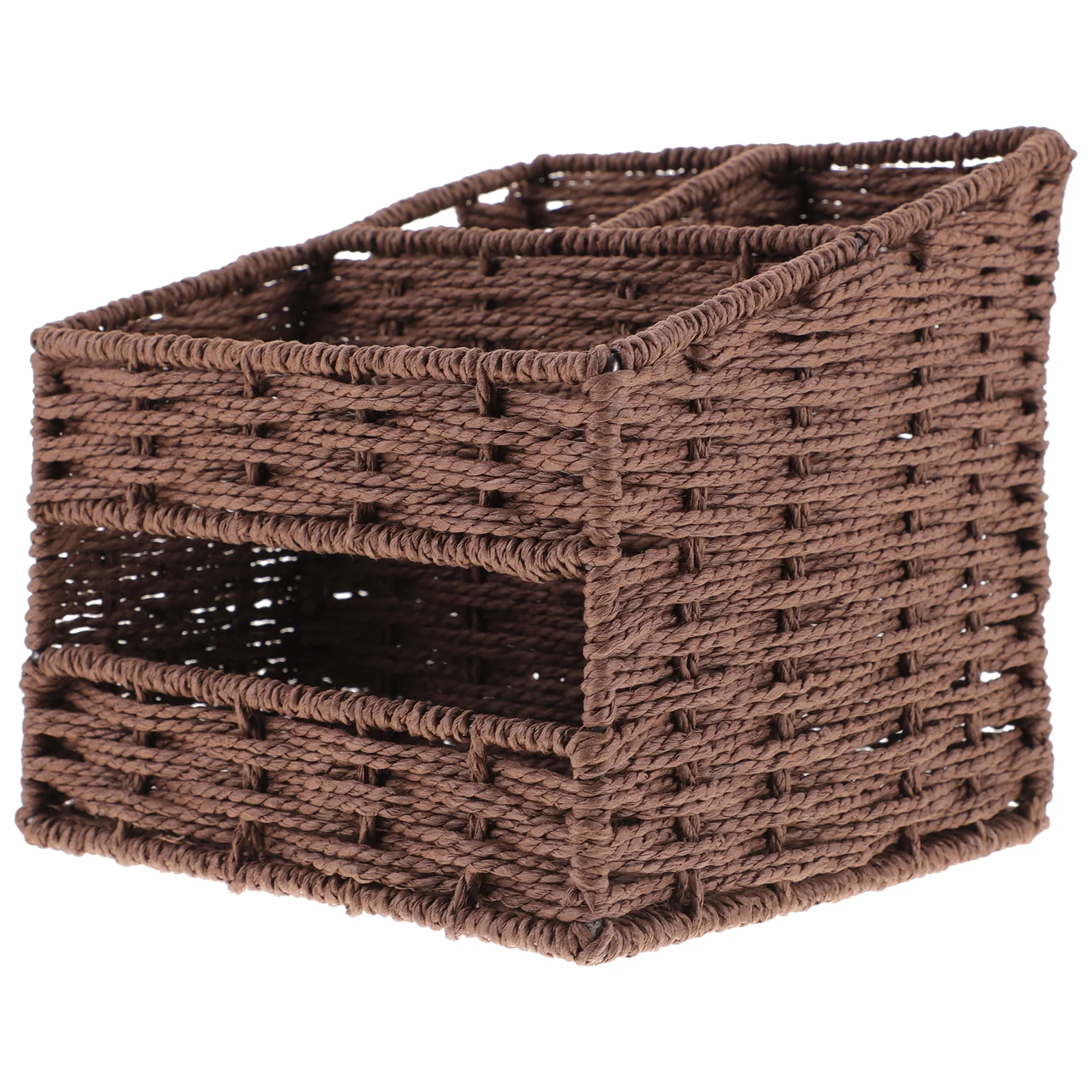 

Desktop Storage Box 3-Compartment Sundries Organizer Container Home Use Decorative Woven Paper Rope Simple