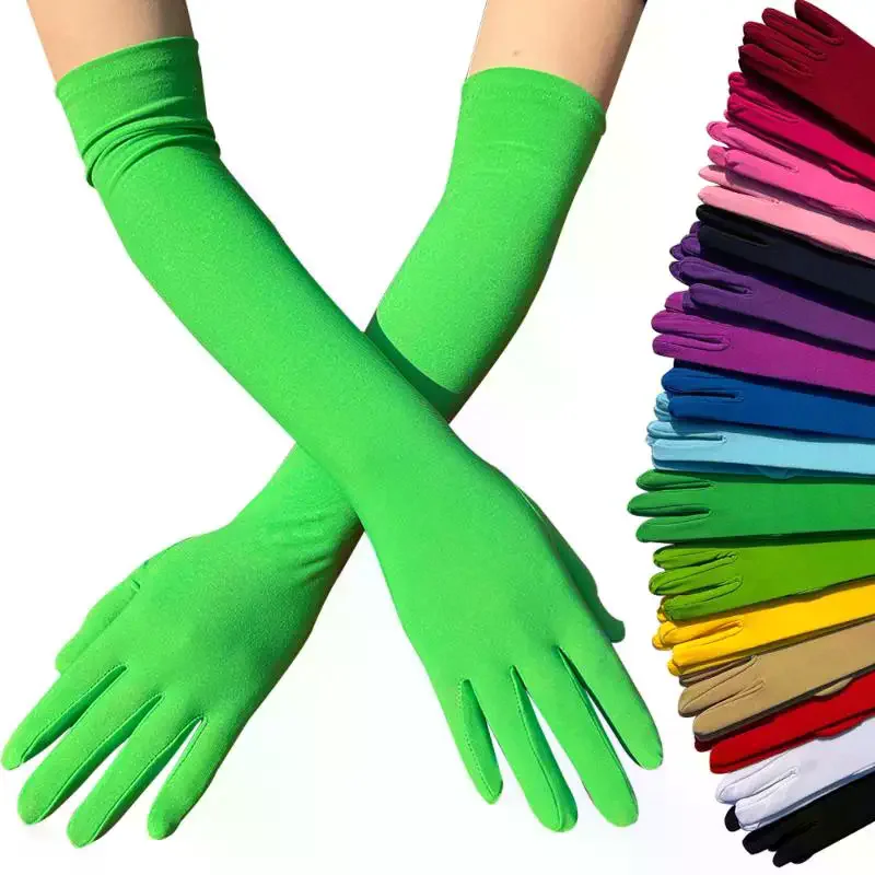 1 Pair Elegant Wedding Party Stage Performance Breathable Summer Sunscreen Mittens Milk Silk Elastic Dance Bridal Long Gloves
