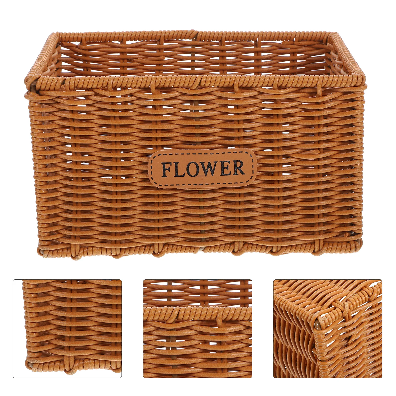 Exquisite Woven Planter Basket Rustic Storage Basket Rectangular Flower Basket Decor for Home Decoration and Organization