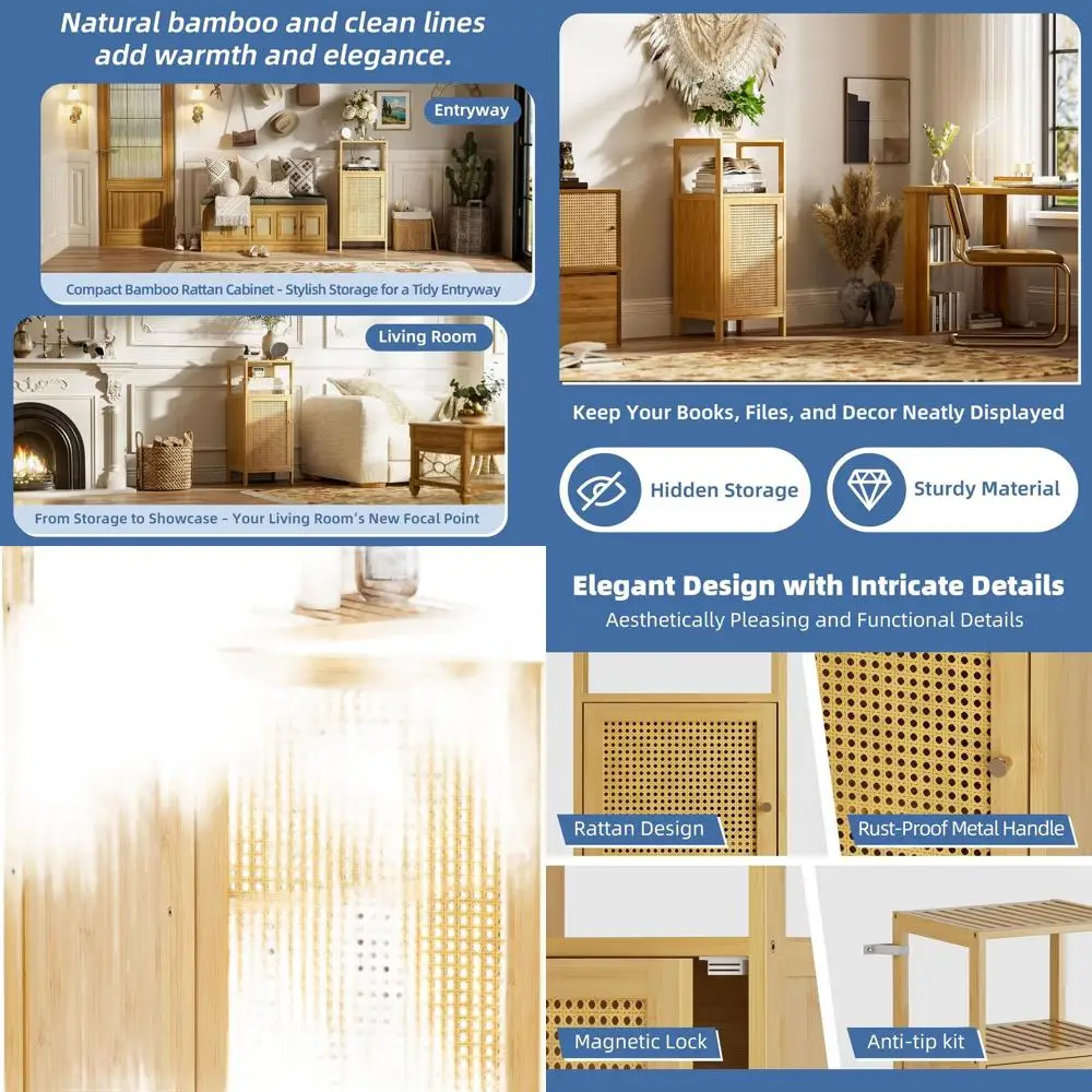 

Compact Bamboo Storage Cabinet with Door, Freestanding for Home, Kitchen, and Entryway, Natural Finish